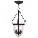 3 Light Black Chain Lantern with Clear Glass Shade-Lighting LumensLantern