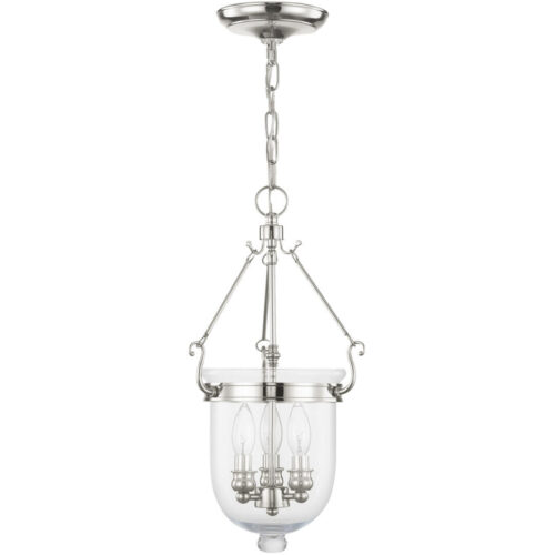 3 Light Polished Nickel Chain Lantern with Clear Glass Shade-Lighting LumensLantern