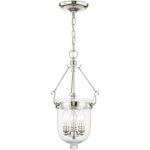 3 Light Polished Nickel Chain Lantern with Clear Glass Shade-Lighting LumensLantern