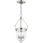 3 Light Polished Nickel Chain Lantern with Clear Glass Shade-Lighting LumensLantern