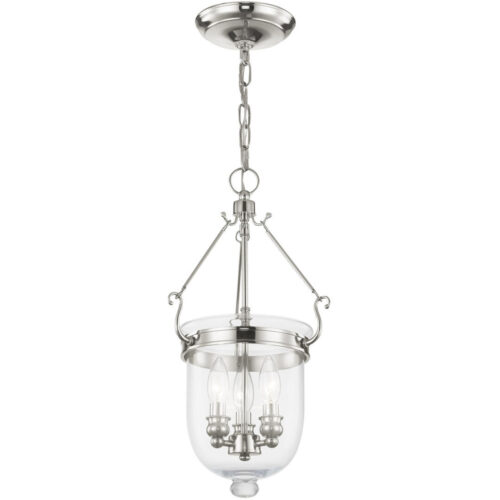 3 Light Polished Nickel Chain Lantern with Clear Glass Shade-Lighting LumensLantern