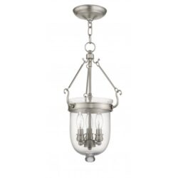 3 Light Brushed Nickel Chain Lantern with Clear Glass Shade-Lighting LumensLantern