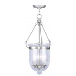 3 Light Brushed Nickel Chain Lantern with Clear Glass Shade-Lighting LumensLantern