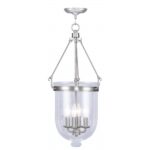 4 Light Brushed Nickel Chain Lantern with Clear Glass Shade-Lighting LumensLantern