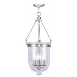 4 Light Brushed Nickel Chain Lantern with Clear Glass Shade-Lighting LumensLantern