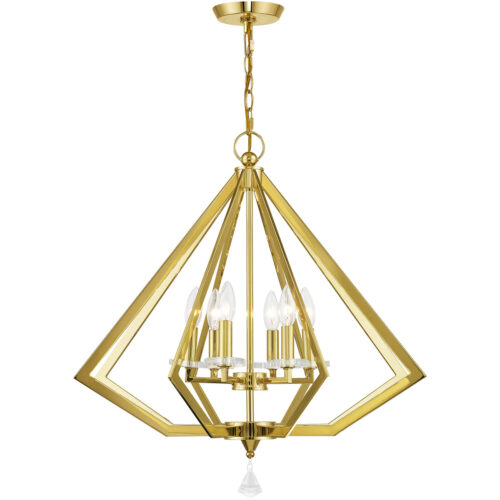 6 Light Polished Brass Chandelier with Clear Crystal Accents Shade-Lighting LumensChandeliers