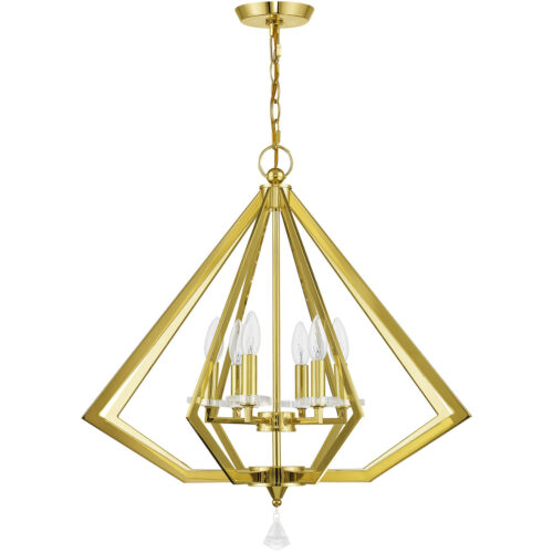 6 Light Polished Brass Chandelier with Clear Crystal Accents Shade-Lighting LumensChandeliers