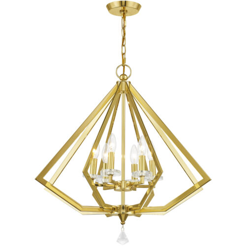 6 Light Polished Brass Chandelier with Clear Crystal Accents Shade-Lighting LumensChandeliers