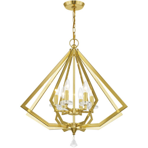 6 Light Polished Brass Chandelier with Clear Crystal Accents Shade-Lighting LumensChandeliers