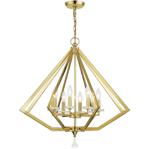 8 Light Polished Brass Chandelier with Clear Crystal Accents Shade-Lighting LumensChandeliers