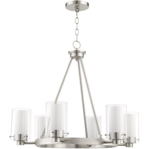 6 Light Brushed Nickel Chandelier with Hand Blown Clear Outside Glass and Opal Inside Glass Shade-Lighting LumensChandeliers