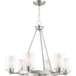 6 Light Brushed Nickel Chandelier with Hand Blown Clear Outside Glass and Opal Inside Glass Shade-Lighting LumensChandeliers