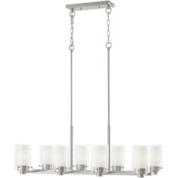 17.75 inch 8 Light Brushed Nickel Chandelier with Hand Blown Clear Outside Glass and Opal Inside Glass Shade-Lighting LumensChandeliers