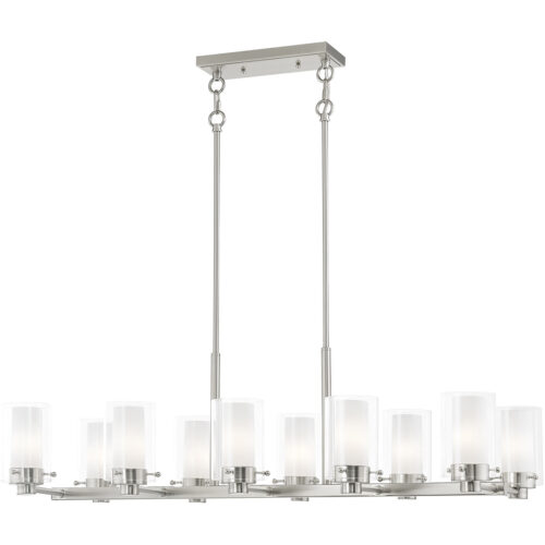 17.75 inch 10 Light Brushed Nickel Chandelier with Hand Blown Clear Outside Glass and Opal Inside Glass Shade-Lighting LumensChandeliers