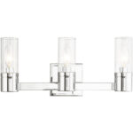 17.5 inch 3 Light Polished Chrome Bathroom Vanity light fixture with Hand Crafted Clear Fluted Glass Shade-Lighting LumensBath/Vanity