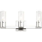 17.5 inch 3 Light Polished Chrome Bathroom Vanity light fixture with Hand Crafted Clear Fluted Glass Shade-Lighting LumensBath/Vanity