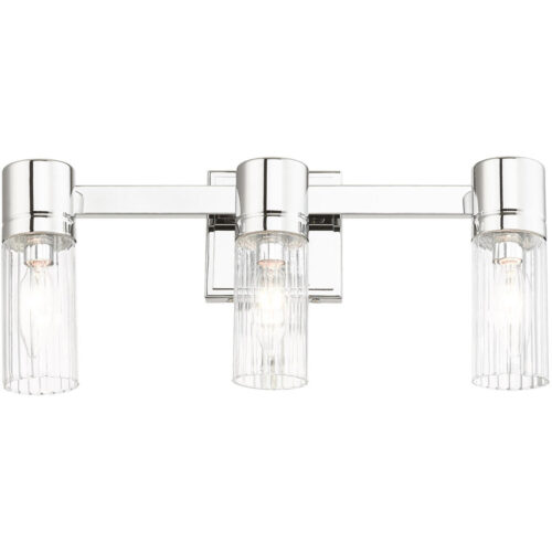 17.5 inch 3 Light Polished Chrome Bathroom Vanity light fixture with Hand Crafted Clear Fluted Glass Shade-Lighting LumensBath/Vanity