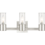 17.5 inch 3 Light Brushed Nickel Bathroom Vanity light fixture with Hand Crafted Clear Fluted Glass Shade-Lighting LumensBath/Vanity