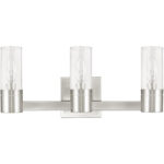 17.5 inch 3 Light Brushed Nickel Bathroom Vanity light fixture with Hand Crafted Clear Fluted Glass Shade-Lighting LumensBath/Vanity