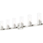 35.5 inch 6 Light Brushed Nickel Bathroom Vanity light fixture with Hand Crafted Clear Fluted Glass Shade-Lighting LumensBath/Vanity