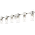 35.5 inch 6 Light Brushed Nickel Bathroom Vanity light fixture with Hand Crafted Clear Fluted Glass Shade-Lighting LumensBath/Vanity