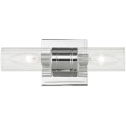 11.5 inch 2 Light Polished Chrome Bathroom Vanity light fixture with Hand Crafted Clear Fluted Glass Shade-Lighting LumensBath/Vanity