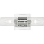 11.5 inch 2 Light Polished Chrome Bathroom Vanity light fixture with Hand Crafted Clear Fluted Glass Shade-Lighting LumensBath/Vanity