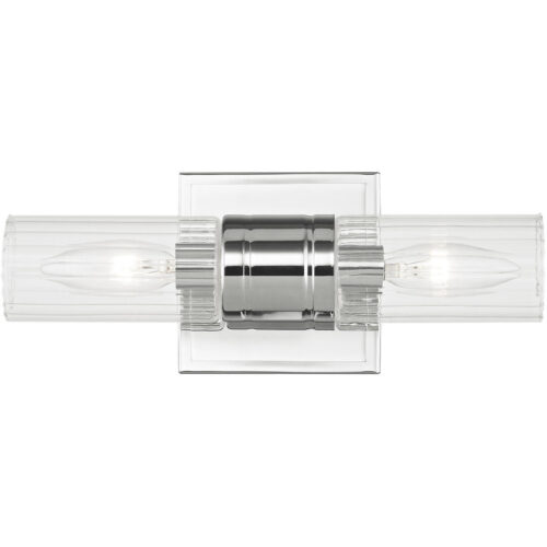 11.5 inch 2 Light Polished Chrome Bathroom Vanity light fixture with Hand Crafted Clear Fluted Glass Shade-Lighting LumensBath/Vanity