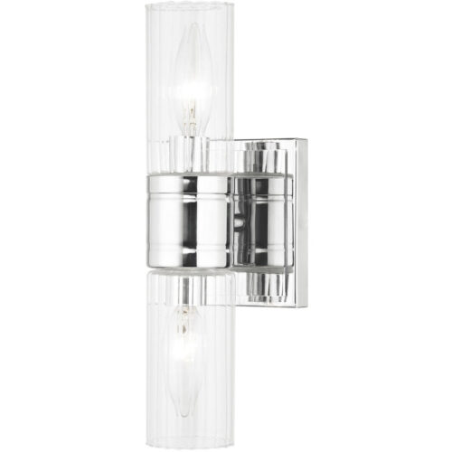 11.5 inch 2 Light Polished Chrome Bathroom Vanity light fixture with Hand Crafted Clear Fluted Glass Shade-Lighting LumensBath/Vanity