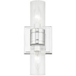 11.5 inch 2 Light Polished Chrome Bathroom Vanity light fixture with Hand Crafted Clear Fluted Glass Shade-Lighting LumensBath/Vanity