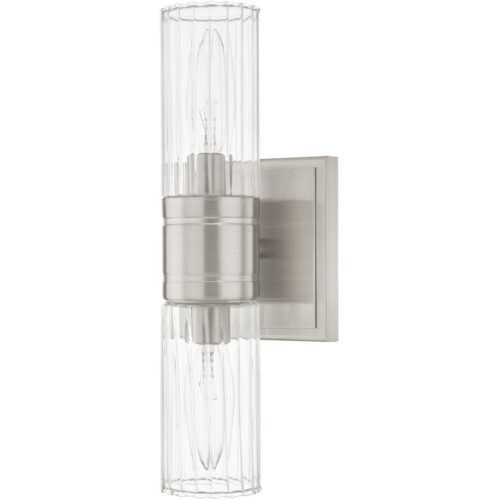 11.5 inch 2 Light Brushed Nickel Bathroom Vanity light fixture with Hand Crafted Clear Fluted Glass Shade-Lighting LumensBath/Vanity