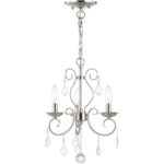 3 Light Brushed Nickel Mini Chandelier/Ceiling Light fixture with Clear Crystals Shade-Lighting LumensChandeliers