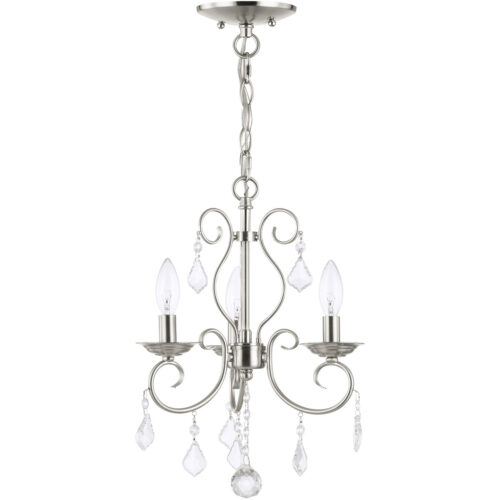 3 Light Brushed Nickel Mini Chandelier/Ceiling Light fixture with Clear Crystals Shade-Lighting LumensChandeliers