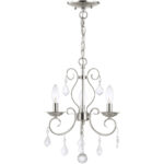 3 Light Brushed Nickel Mini Chandelier/Ceiling Light fixture with Clear Crystals Shade-Lighting LumensChandeliers