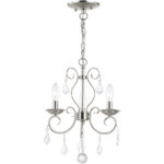 3 Light Brushed Nickel Mini Chandelier/Ceiling Light fixture with Clear Crystals Shade-Lighting LumensChandeliers