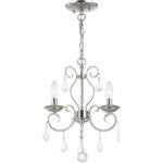 3 Light Brushed Nickel Mini Chandelier/Ceiling Light fixture with Clear Crystals Shade-Lighting LumensChandeliers