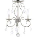 3 Light Brushed Nickel Mini Chandelier/Ceiling Light fixture with Clear Crystals Shade-Lighting LumensChandeliers