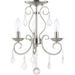 3 Light Brushed Nickel Mini Chandelier/Ceiling Light fixture with Clear Crystals Shade-Lighting LumensChandeliers