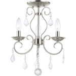 3 Light Brushed Nickel Mini Chandelier/Ceiling Light fixture with Clear Crystals Shade-Lighting LumensChandeliers