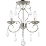 3 Light Brushed Nickel Mini Chandelier/Ceiling Light fixture with Clear Crystals Shade-Lighting LumensChandeliers