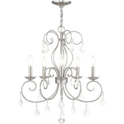 5 Light Brushed Nickel Chandelier with Clear Crystals Shade-Lighting LumensChandeliers