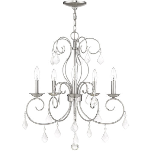 5 Light Brushed Nickel Chandelier with Clear Crystals Shade-Lighting LumensChandeliers