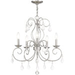 5 Light Brushed Nickel Chandelier with Clear Crystals Shade-Lighting LumensChandeliers