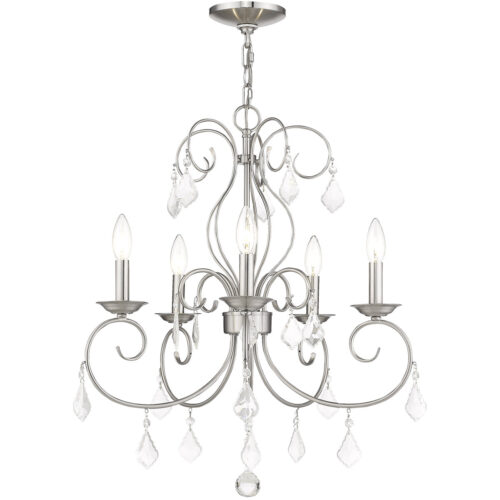 5 Light Brushed Nickel Chandelier with Clear Crystals Shade-Lighting LumensChandeliers