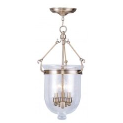 3 Light Antique Brass Chain Lantern Pendant Lighting Fixture with Seeded Glass Shade-Lighting LumensLantern