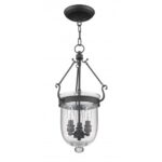 3 Light Black Chain Lantern Pendant Lighting Fixture with Seeded Glass Shade-Lighting LumensLantern