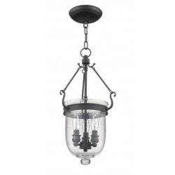 3 Light Black Chain Lantern Pendant Lighting Fixture with Seeded Glass Shade-Lighting LumensLantern