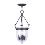 3 Light Bronze Chain Lantern Pendant Lighting Fixture with Seeded Glass Shade-Lighting LumensLantern