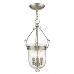 3 Light Brushed Nickel Chain Lantern Pendant Lighting Fixture with Seeded Glass Shade-Lighting LumensLantern