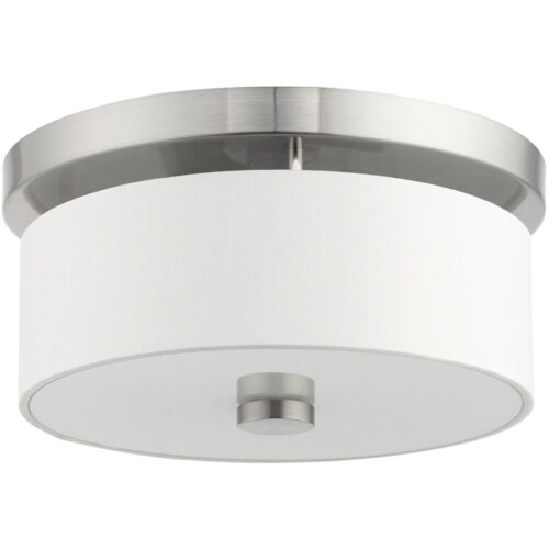 2 Light Brushed Nickel Ceiling Light fixture with Hand Crafted Off-White Fabric Hardback Shade-Lighting LumensFlush Mount Ceiling Lights